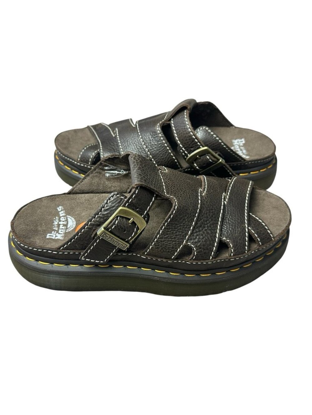Dr. Martens Maxxy Slide buckled leather chunky sandal shoes brown NWOB size 11